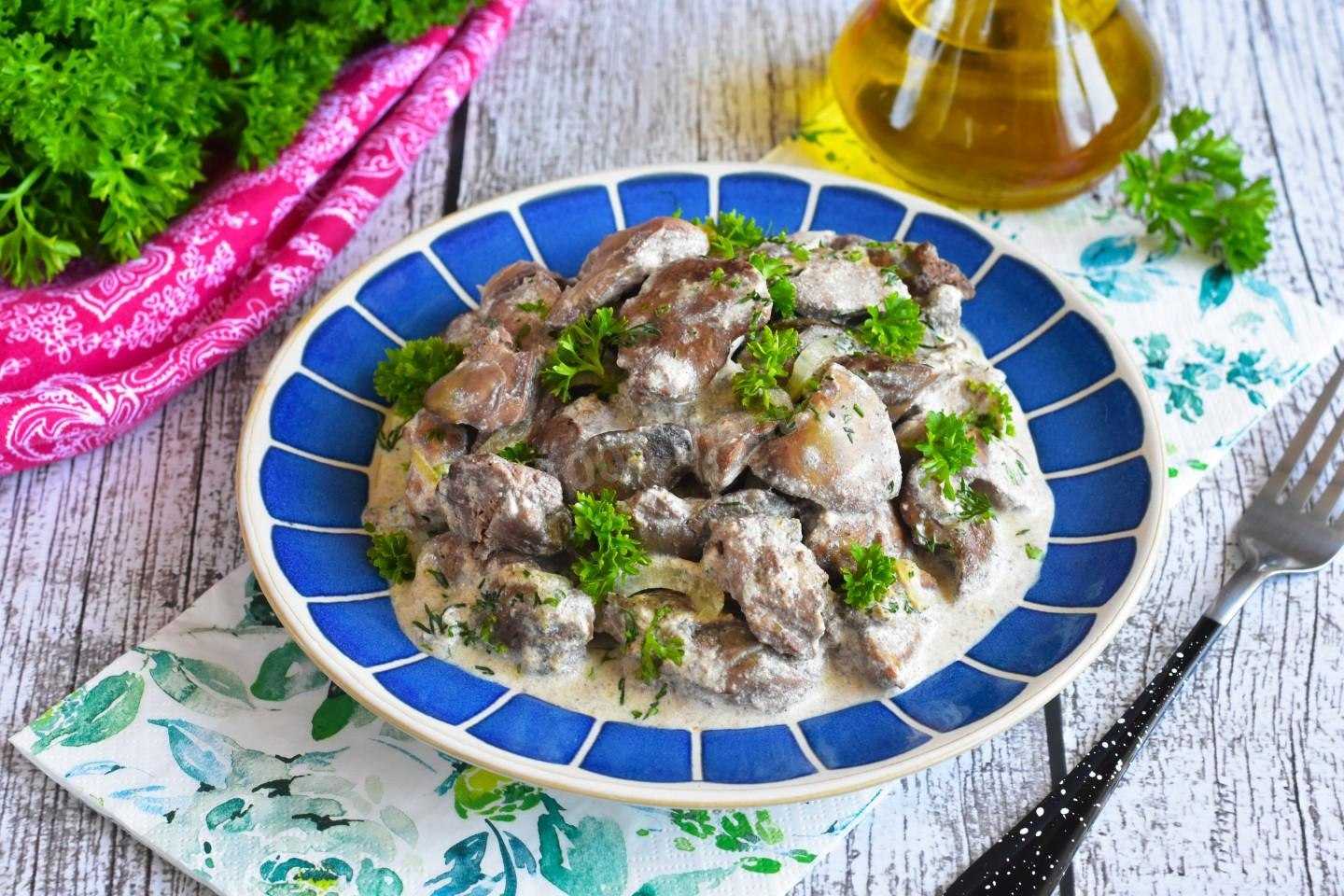 Куриная печень в сливках и сметане  рецепт с пошаговыми фото
