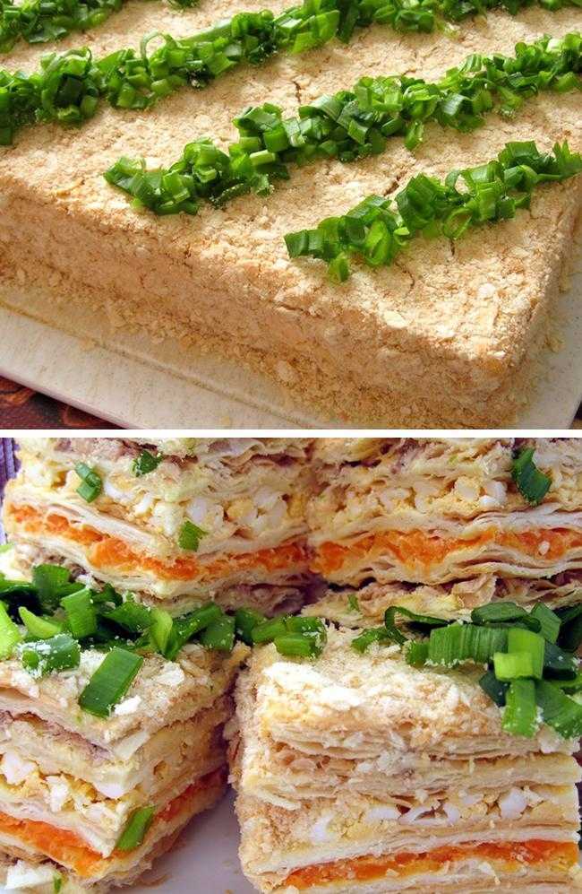 Закусочный торт “наполеон” с икрой и печенью трески